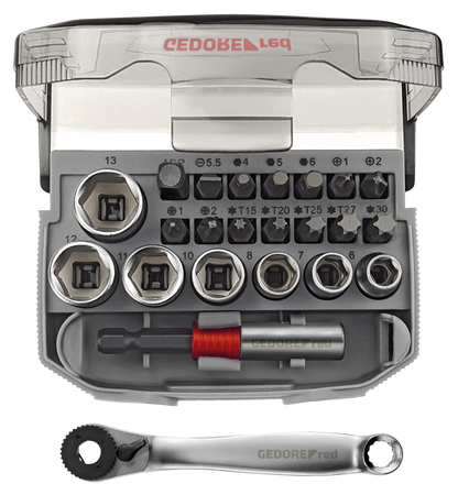 GEDORE red R49005023 - Jeu de douilles et embouts 1/4" 6-13 mm, 23 pièces