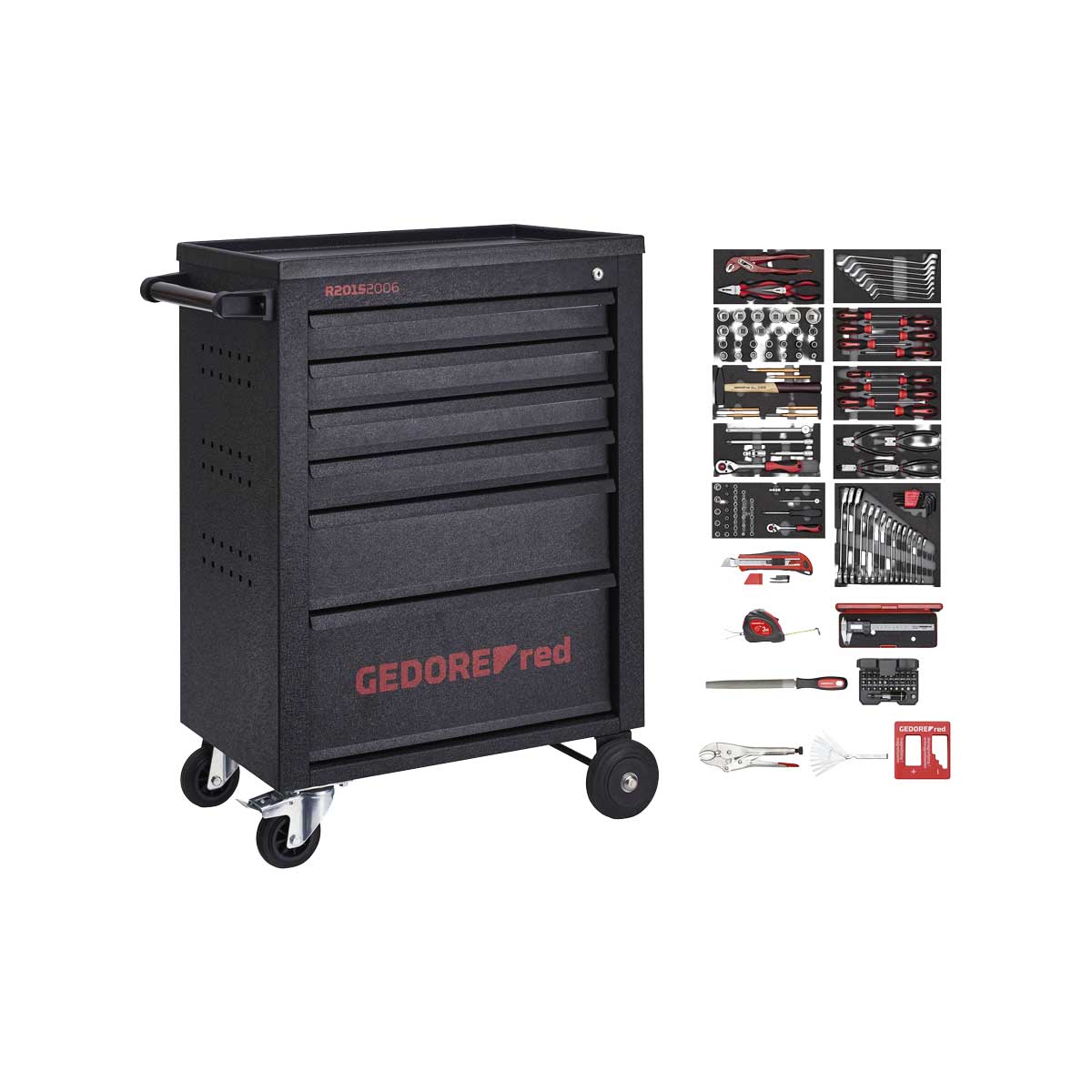 GEDORE red R21562002 - Chariot d'atelier MECHANIC noir avec assortiment de 166 outils