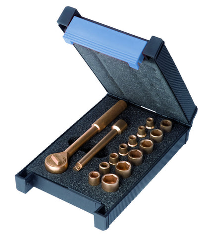 Juego de llaves de vaso de 1/4" 16pcs: Maletín abierto con carraca, extensión y vasos de bronce al berilio