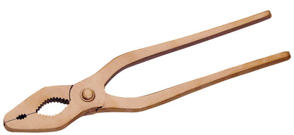 Alicate para tubos gas 210mm: Alicate de mordaza dentada curva, mangos largos y remache central