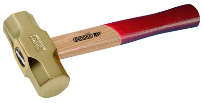 Martillo de minero 8 kg ATEX: Mazo de cabeza dorada con mango de madera pintado en rojo