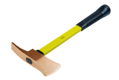 Hacha de bomberos 400 mm ATEX: Hacha con cabeza de cobre, mango amarillo y empuñadura negra antideslizante