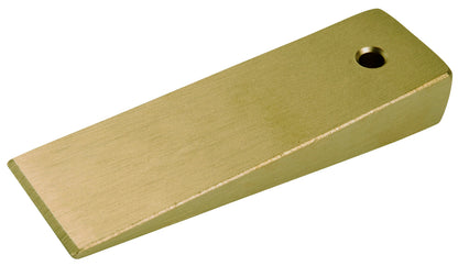 GED1851000S - Cuña con agujero 100x30x15mm: Cuña metálica dorada en forma de bisel con orificio circular en el extremo