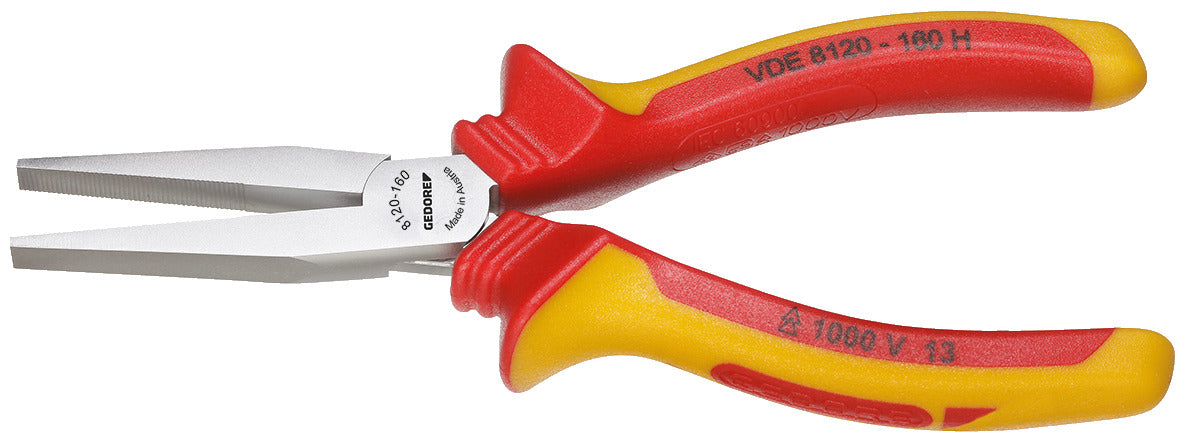 Alicate VDE de boca plana GEDORE 8120-160 H, detalle de mangos aislados 1000 V