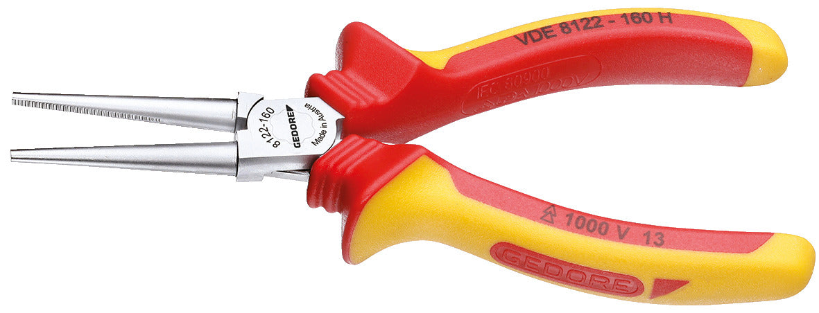 Alicate VDE de boca redonda GEDORE 8122-160 H, detalle de mangos aislados 1000 V
