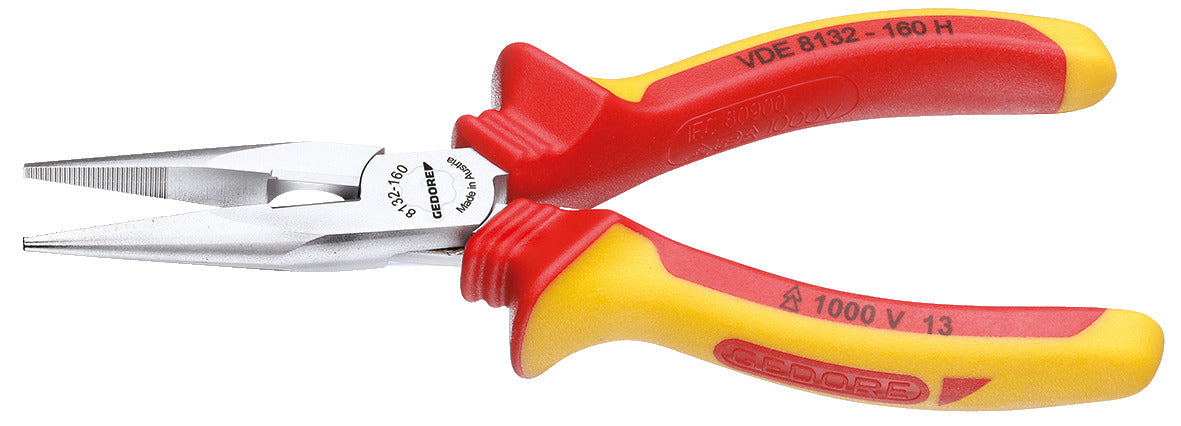 Alicate VDE de boca semirredonda GEDORE 8132-160 H, detalle de los mangos
