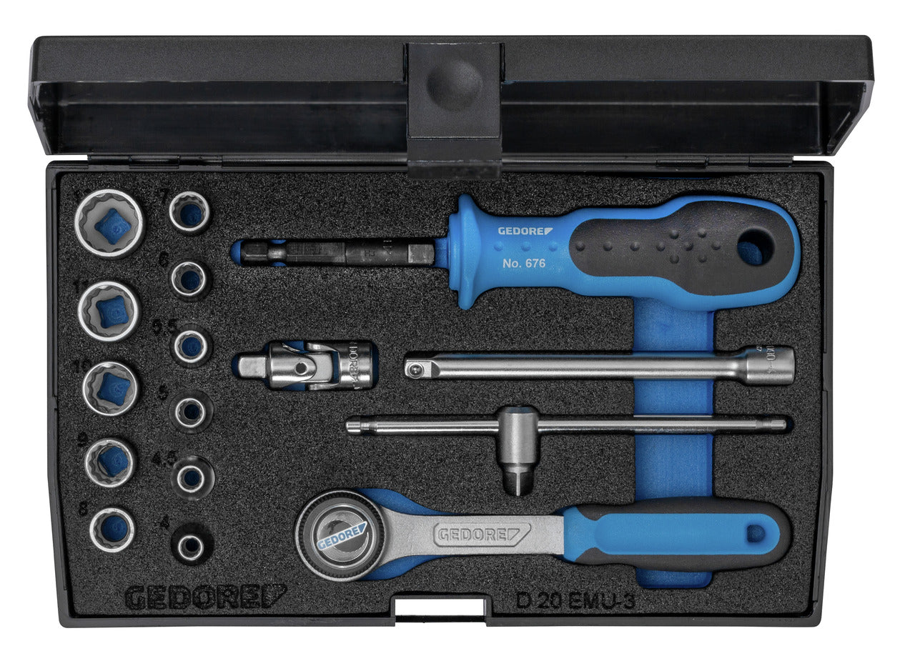 Juego de vasos Unit Drive de 1/4" Gedore D 20 EMU-3 · 17 piezas