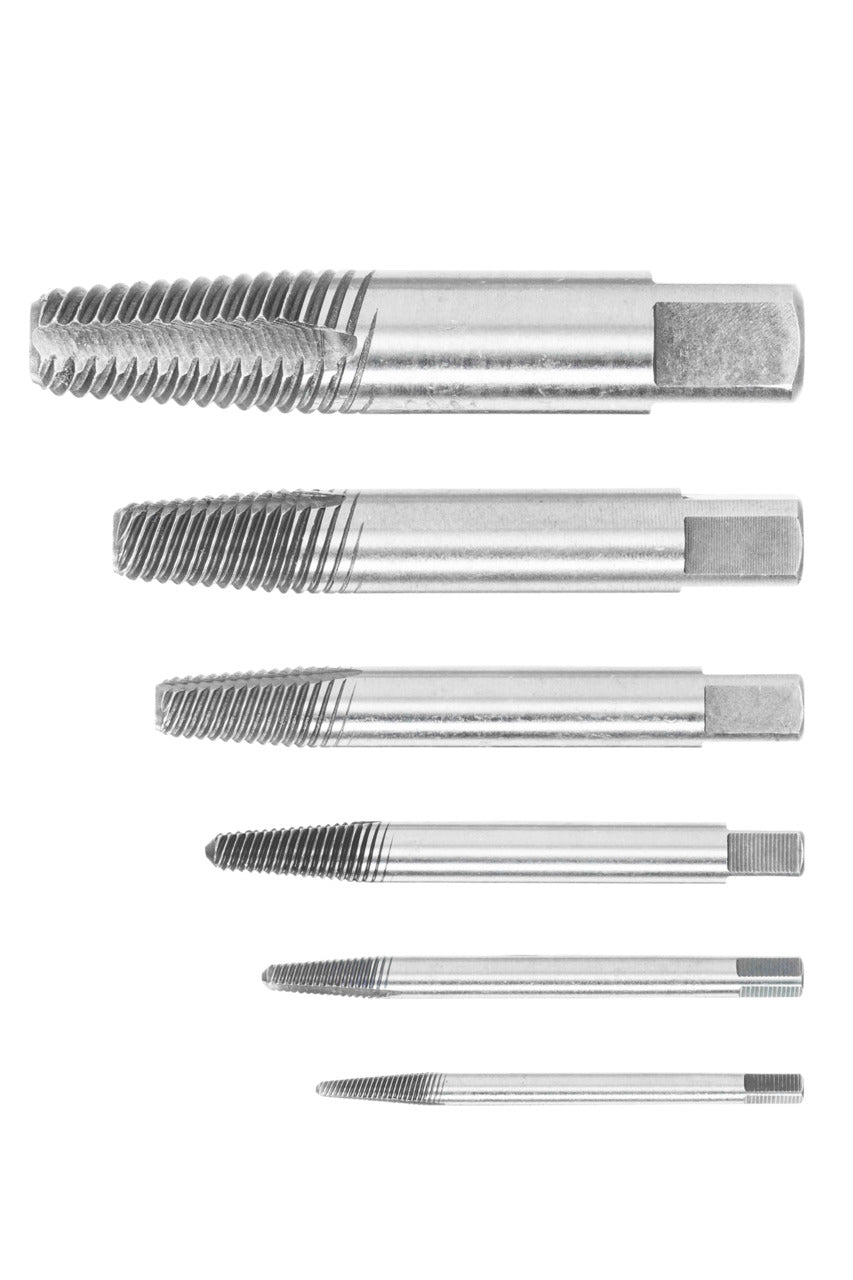 8551 S-006 - Juego de Extractor Tornillos M3-M24: Seis extractores de tornillos de distintos tamaños con espiral cónica