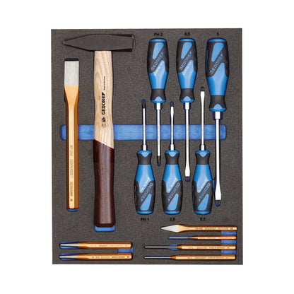 TS CT2-2154SK-119 - Assortiment de tournevis et outil à frapper dans un module en mousse Check-Tool double corps, 14 pièces