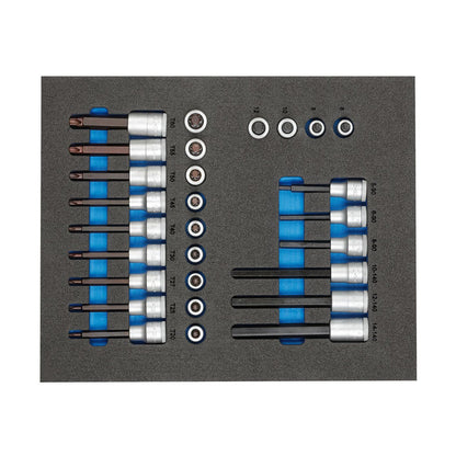 TS CT2-ITX19 - Jeu de douilles tournevis 1/2" sur module en mousse Check-Tool bi-matière, 28 pièces