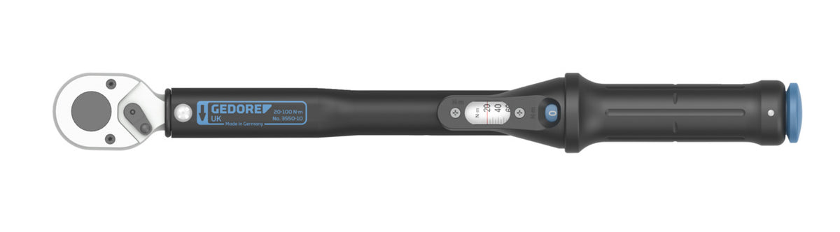 Llave dinamométrica Gedore Torcoflex UK 20-100 N·m, detalle del mango y la escala