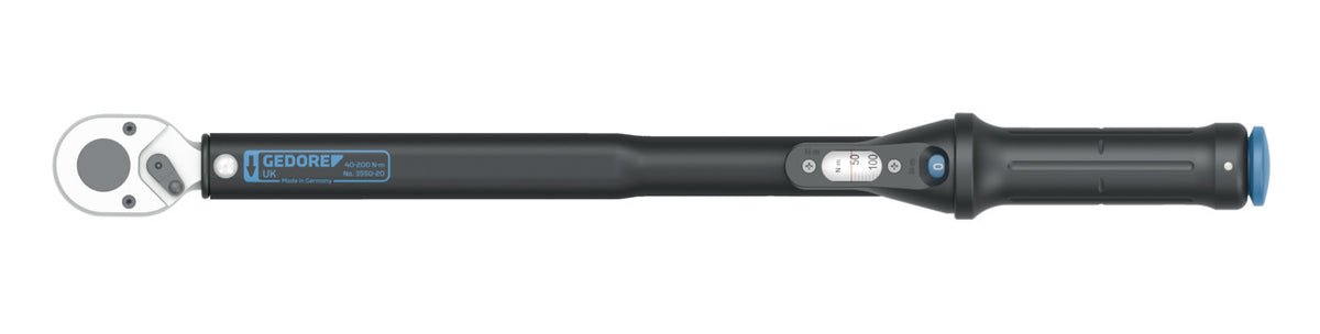 Llave dinamométrica Gedore Torcoflex UK 40-200 N·m, detalle del mango y la escala