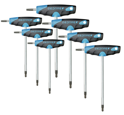 Juego de 7 llaves Torx (TX) acodadas con mango en T