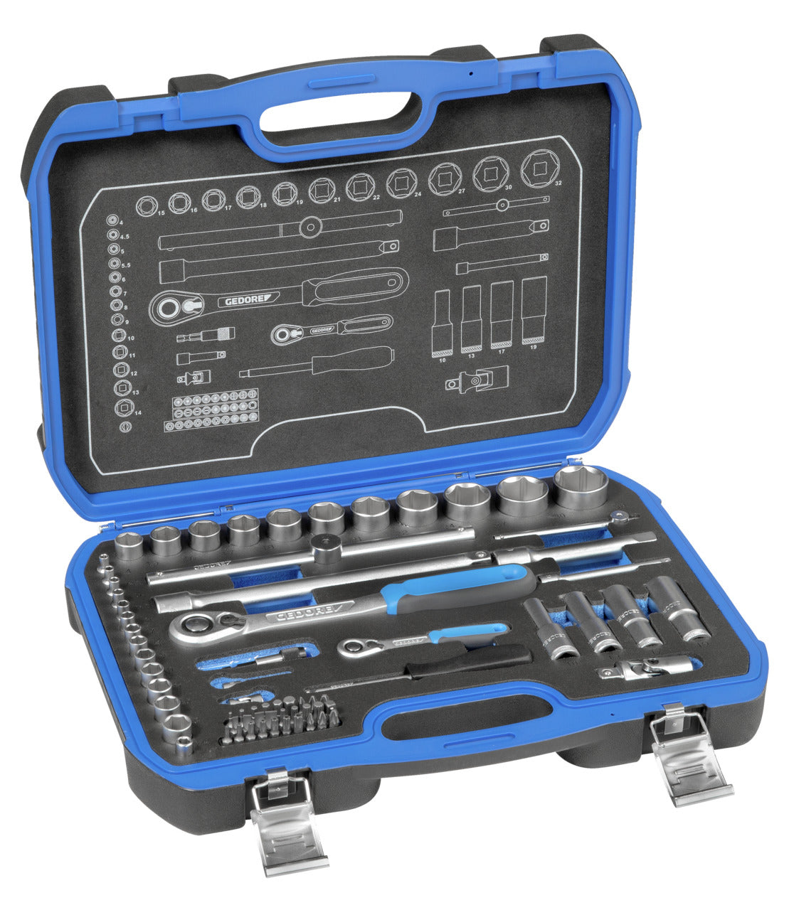 Jeu de douilles 1/4"+1/2" Gedore 19 BMC 20 · 69 pièces