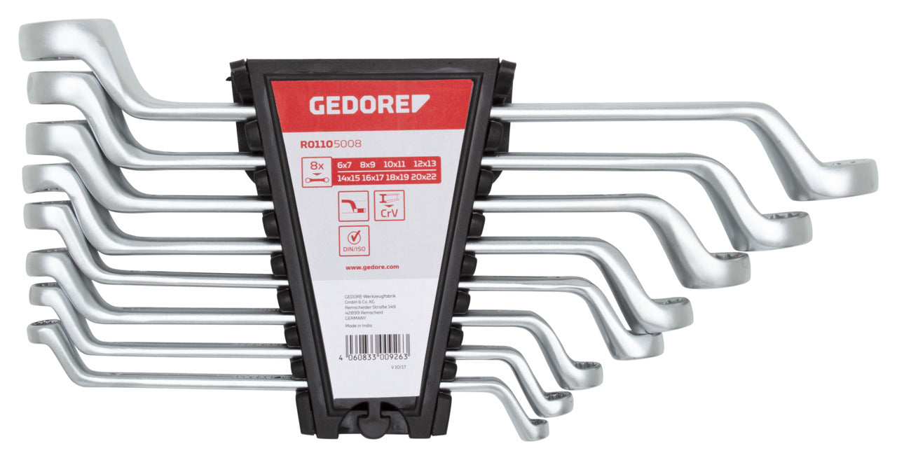 GEDORE red R01105008 - Jeu de 8 clés à molette coudées, 6-22 mm