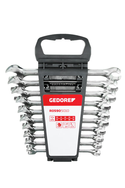 GEDORE red R05905010 - Jeu de 10 clés mixtes à cliquet ouvertes, 10-19 mm
