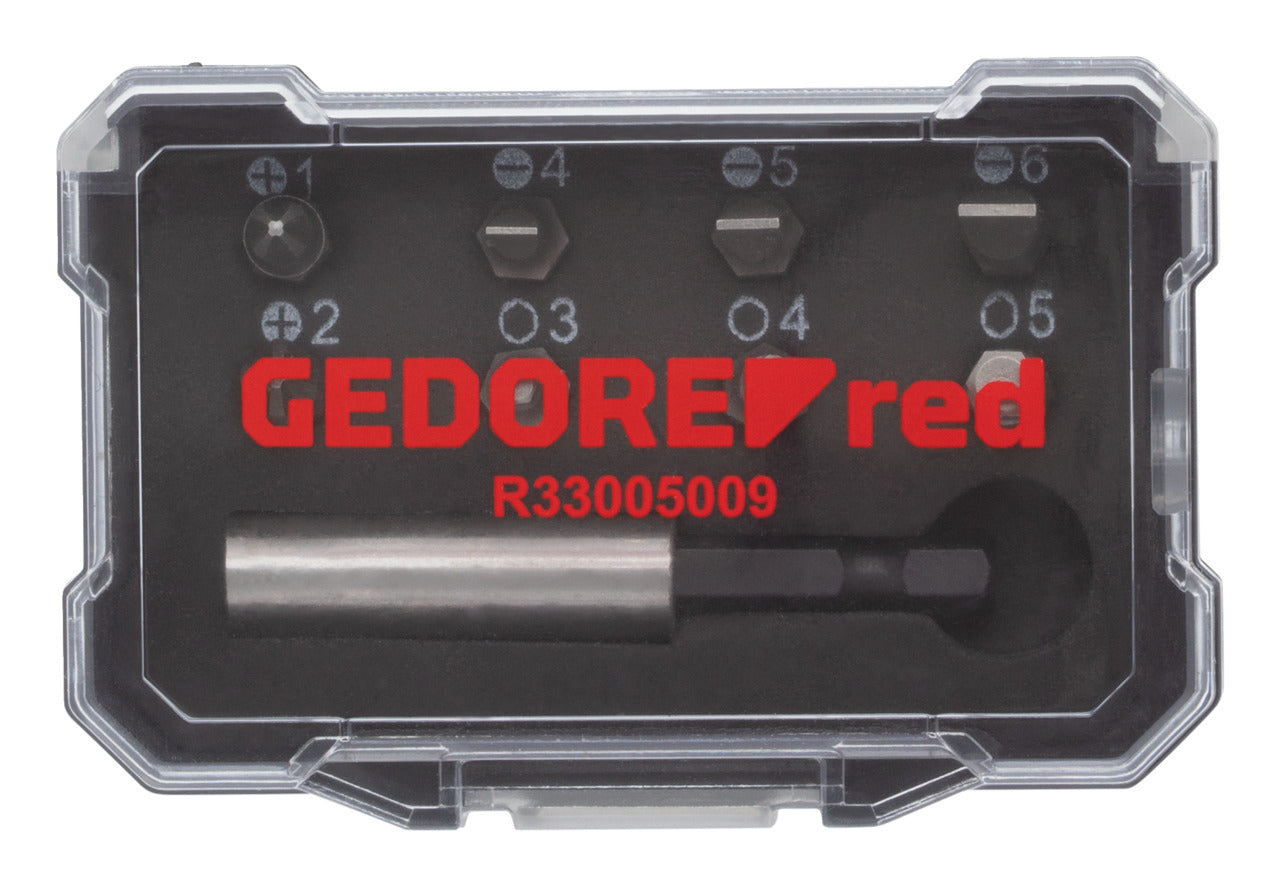 GEDORE red R33005009 - Jeu de 9 embouts 1/4" PH+SL+hexagonaux avec porte-embouts magnétique.