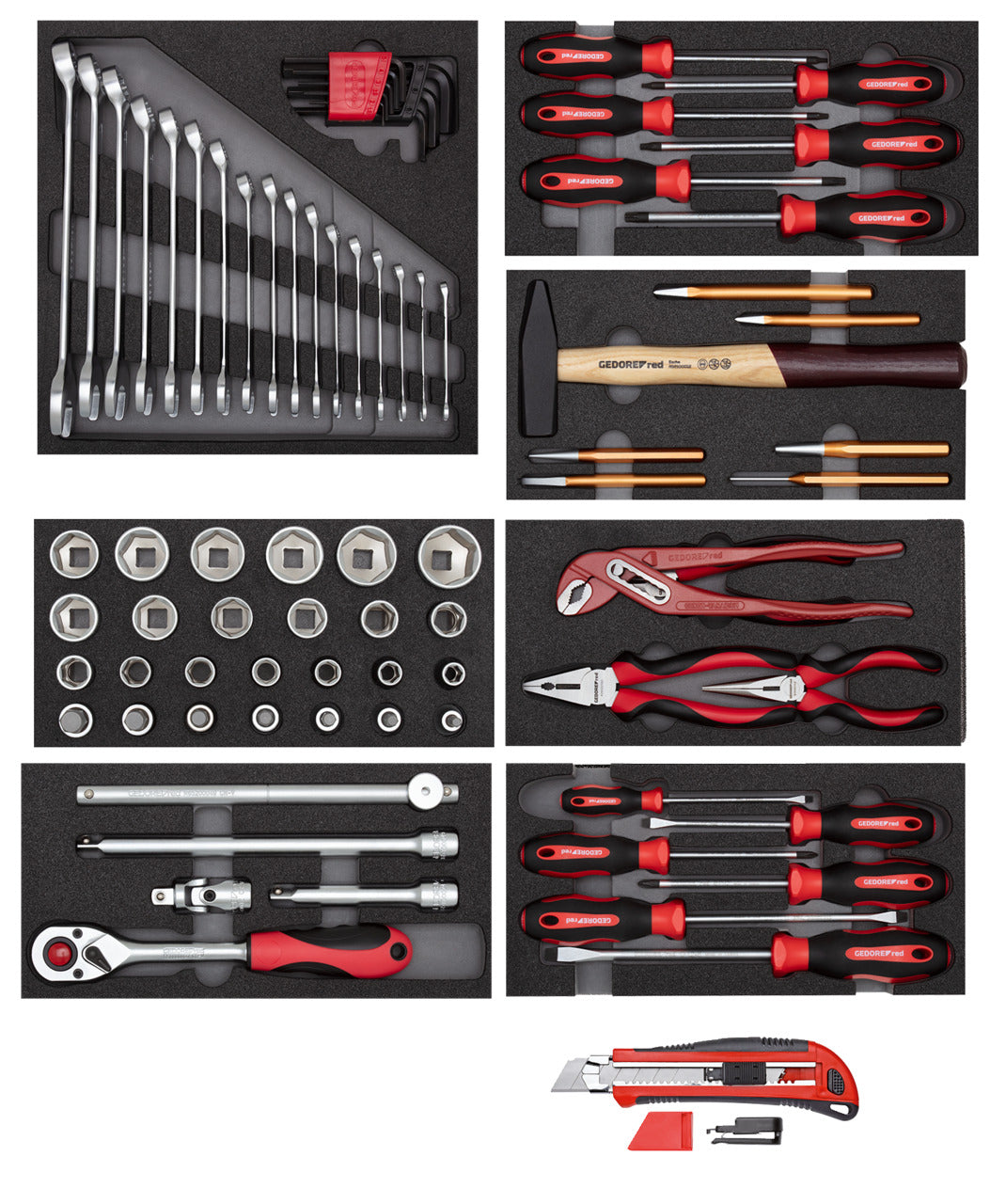 GEDORE red R21010000 - Jeu d'outils en 8 modules plastiques + cutter, 82 pièces