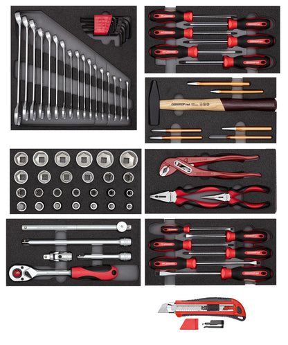 GEDORE red R21010000 - Jeu d'outils en 8 modules plastiques + cutter, 82 pièces