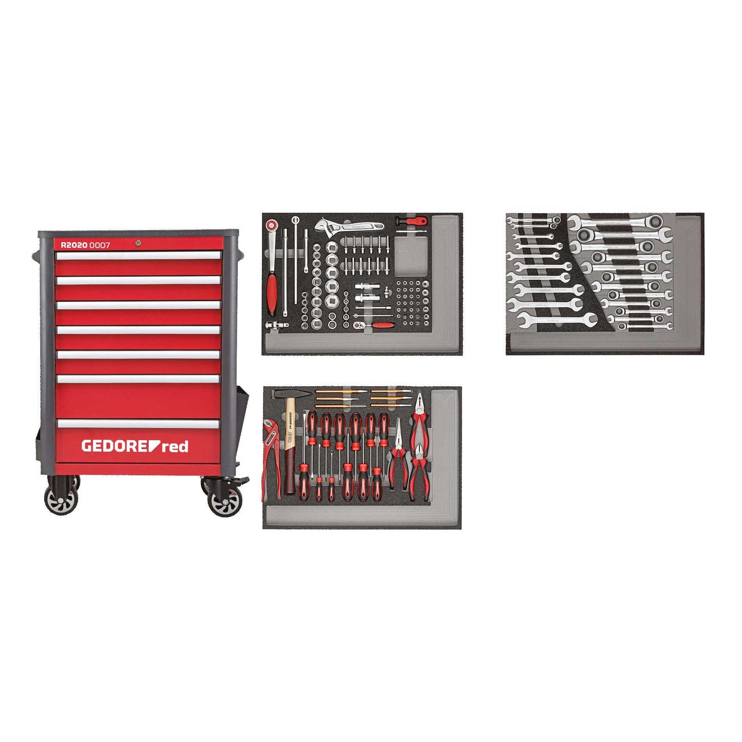 GEDORE red R22071004 - Chariot d'atelier WINGMAN avec assortiment de 129 outils