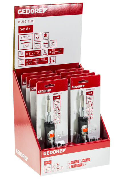 GEDORE red R38929008 - Présentoir de 8 vis à cliquet dr.bit tlskp.