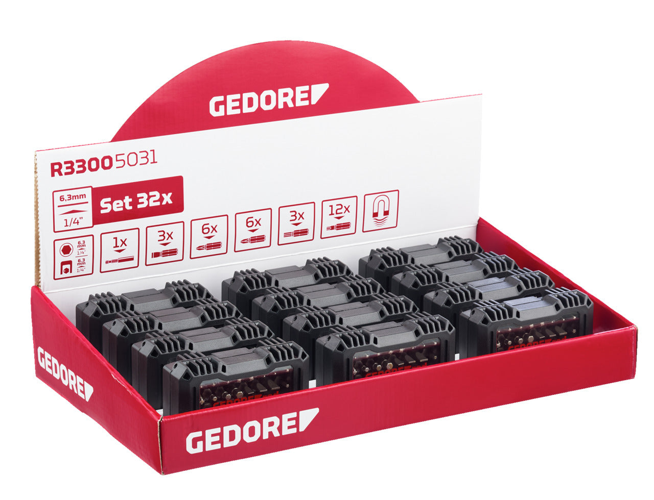 GEDORE red R33009032 - Écran 12xBit-Box 1/4 SL PH PZ TX 32 pièces