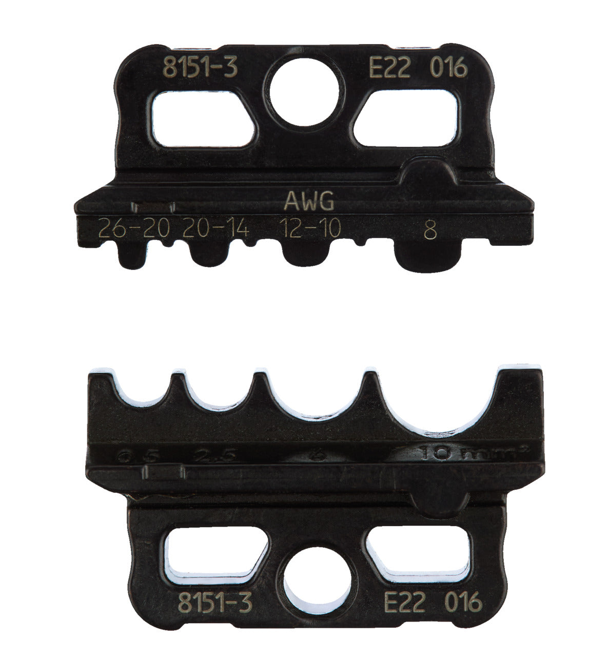 8151-3 - Juego de matrices de engarce f. unisol. Conector de engarce: Dos matrices de engarce con escala AWG