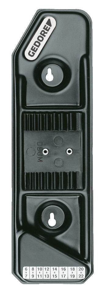 H 6-8 L - Soporte de plástico, vacío: Soporte plástico negro con dos orificios de fijación y numeración de tallas