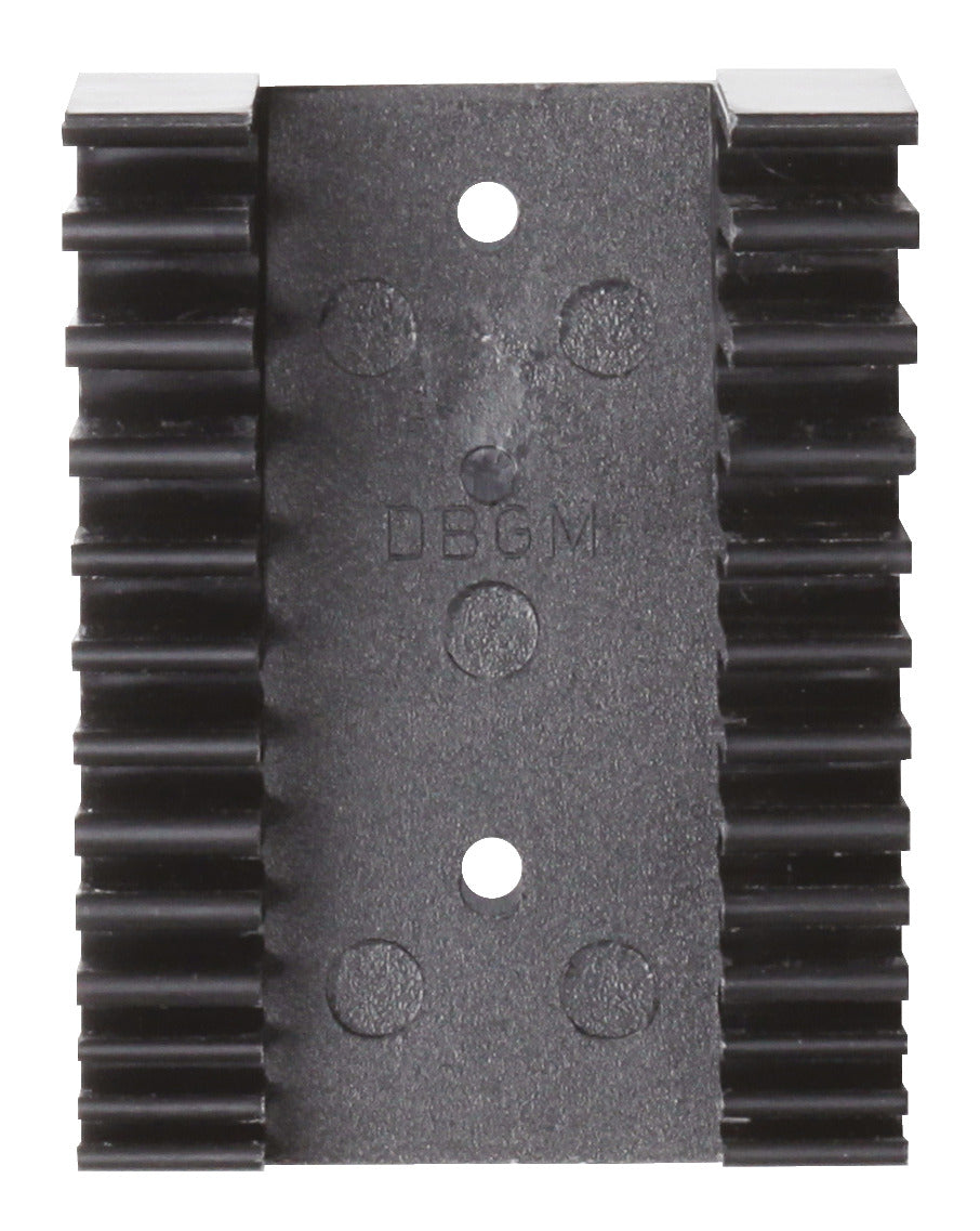 E-PH 6-12 L - Soporte de plástico, vacío: Pieza de plástico negro con bordes dentados y dos orificios de fijación