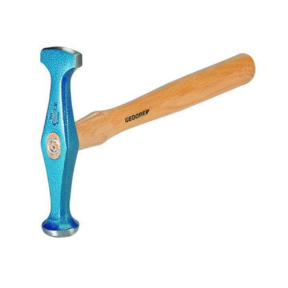 261 - Martillo plano peña redondeada: Martillo con cabeza azul metalizada y mango de madera clara