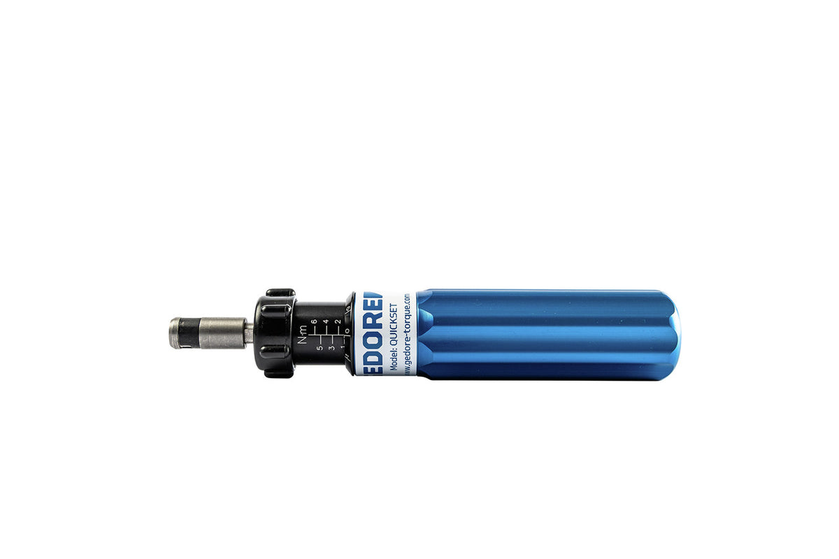 QS 50 FH - Destornillador de torque 1/4" 016600: Destornillador de torque con mango azul estriado y escala de ajuste negra