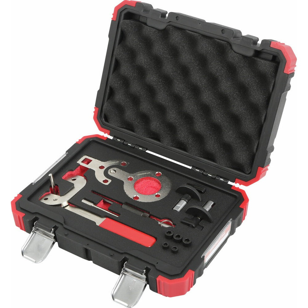 R15003015 - Juego de herramientas de bloqueo, Ford / Fiat / Opel / PSA (1.3D): Maletín negro y rojo abierto