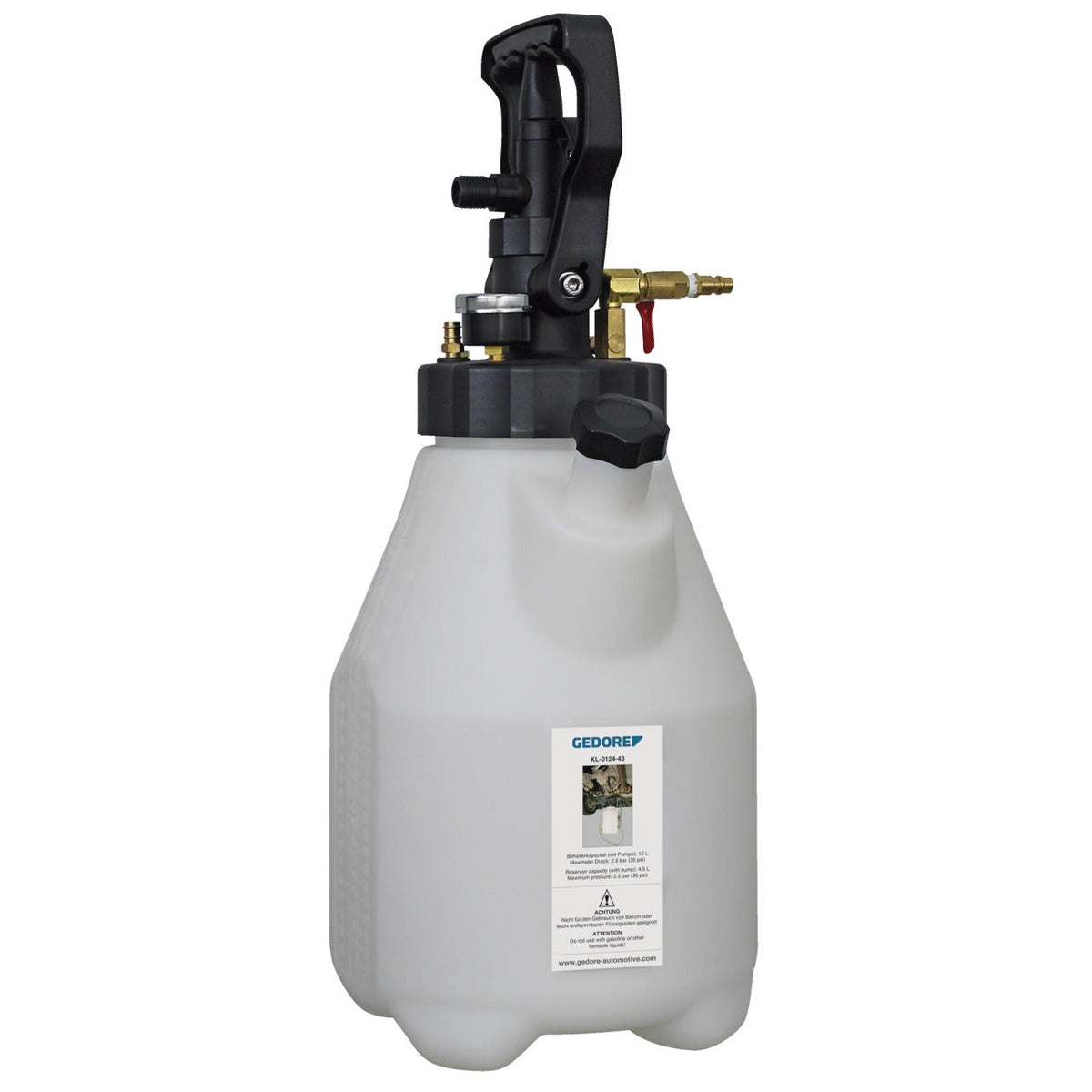 KL-0124-4311 - Contenedor (12l) con bomba: Depósito plástico con bomba manual, manómetro y racores de aire