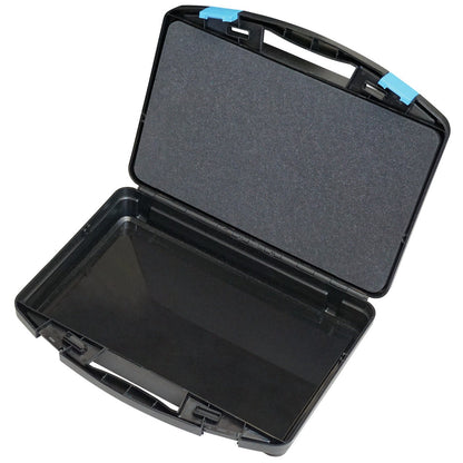 KL-4990-9372 - Maletín de plástico (vacío): Maletín de plástico negro vacío, abierto, con cierres azules