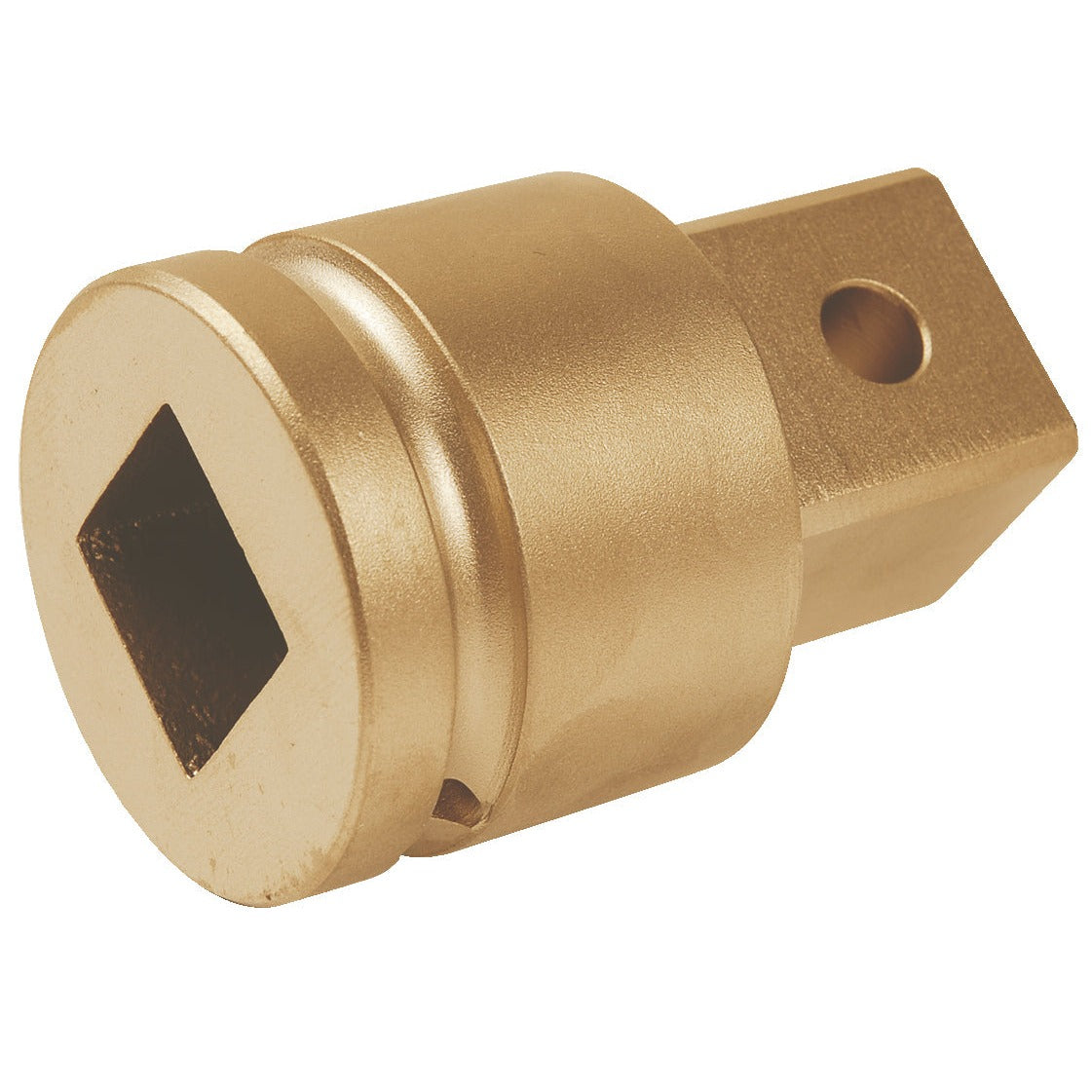 Ampliador impacto 1/2" - 3/4": Adaptador cónico dorado con cuadradillo hembra y macho y orificio de retención