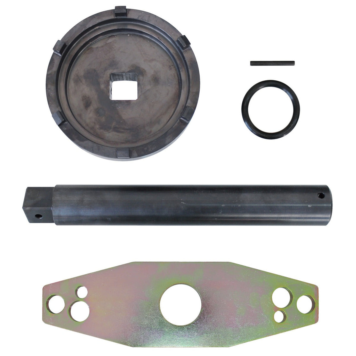 KL-1020-42 - Tuerca de bloqueo, ZF-Axle, Ø 122,5mm: Casquillo dentado con cuadradillo, varilla, arandela, barra