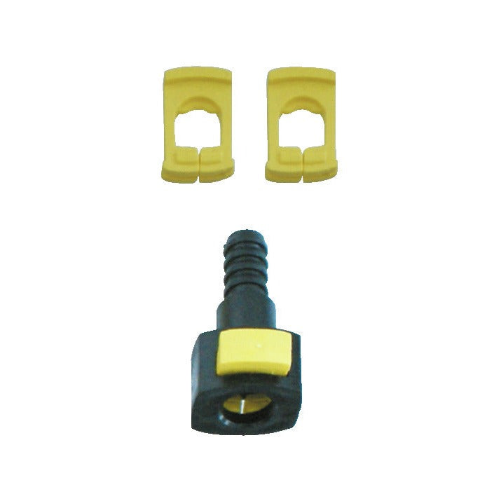 KL-0124-4106 - Conexión de manguera: Conector de manguera negro con pinza amarilla y dos clips de repuesto amarillos