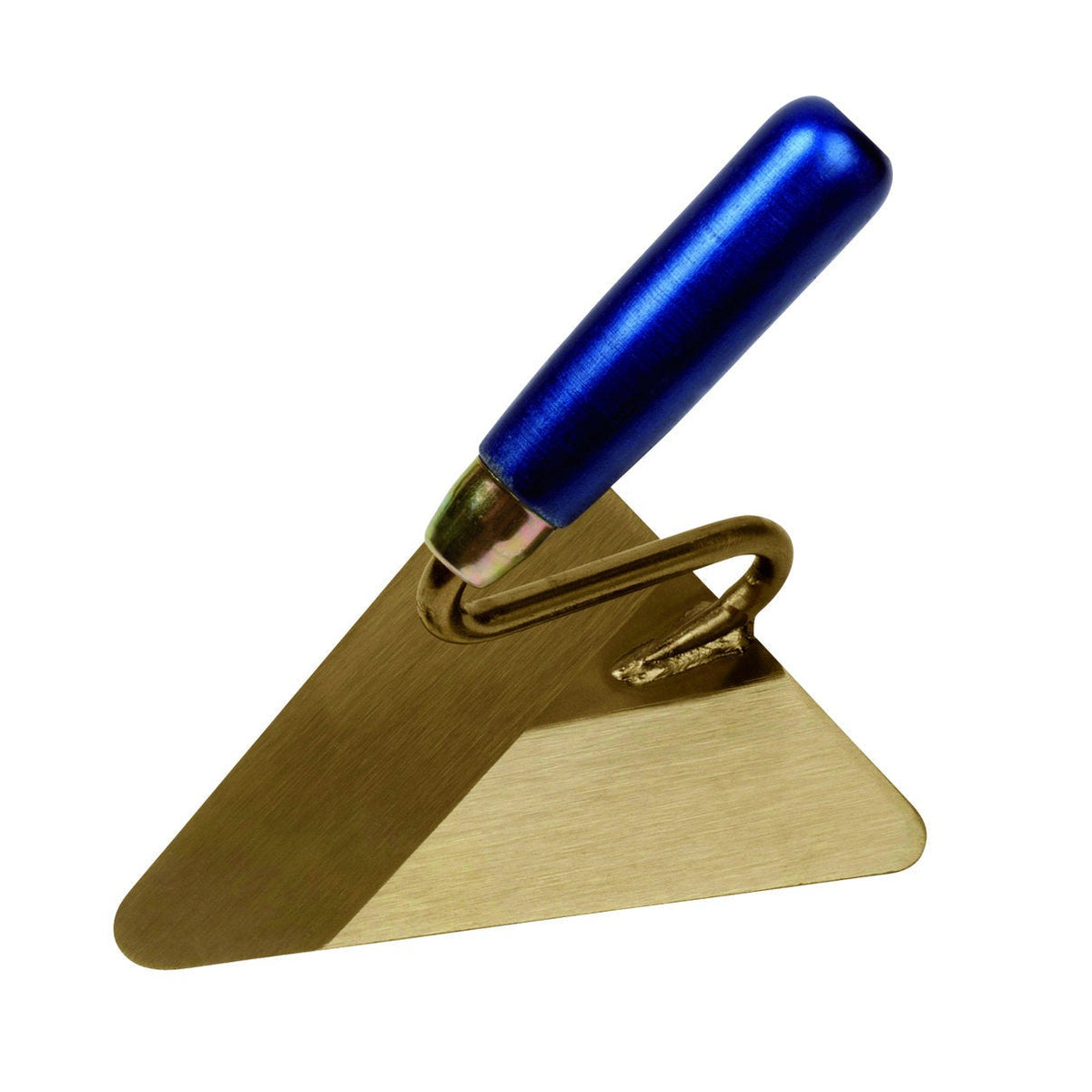 Palustre 135 mm AntiChispa: Paleta triangular de hoja metálica dorada y mango azul