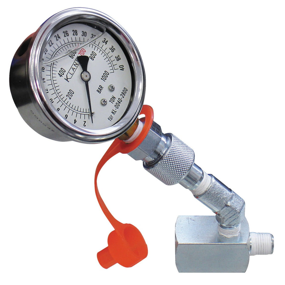 KL-0040-2829 - Manómetro para KL-0040-2800, 1/4" NPT: Manómetro con conector rápido, tapón protector rojo y racor angular