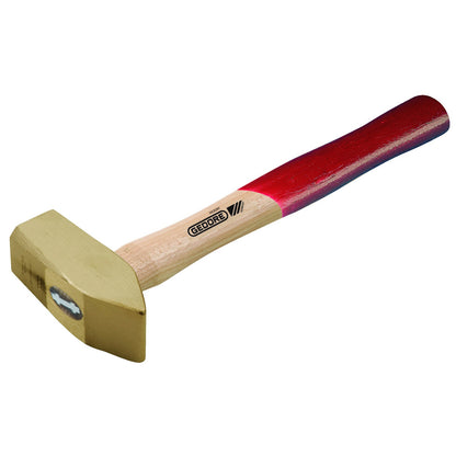 Asentadora de forja 1500 g AC: Martillo con cabeza dorada de acero y mango de madera pintado en rojo