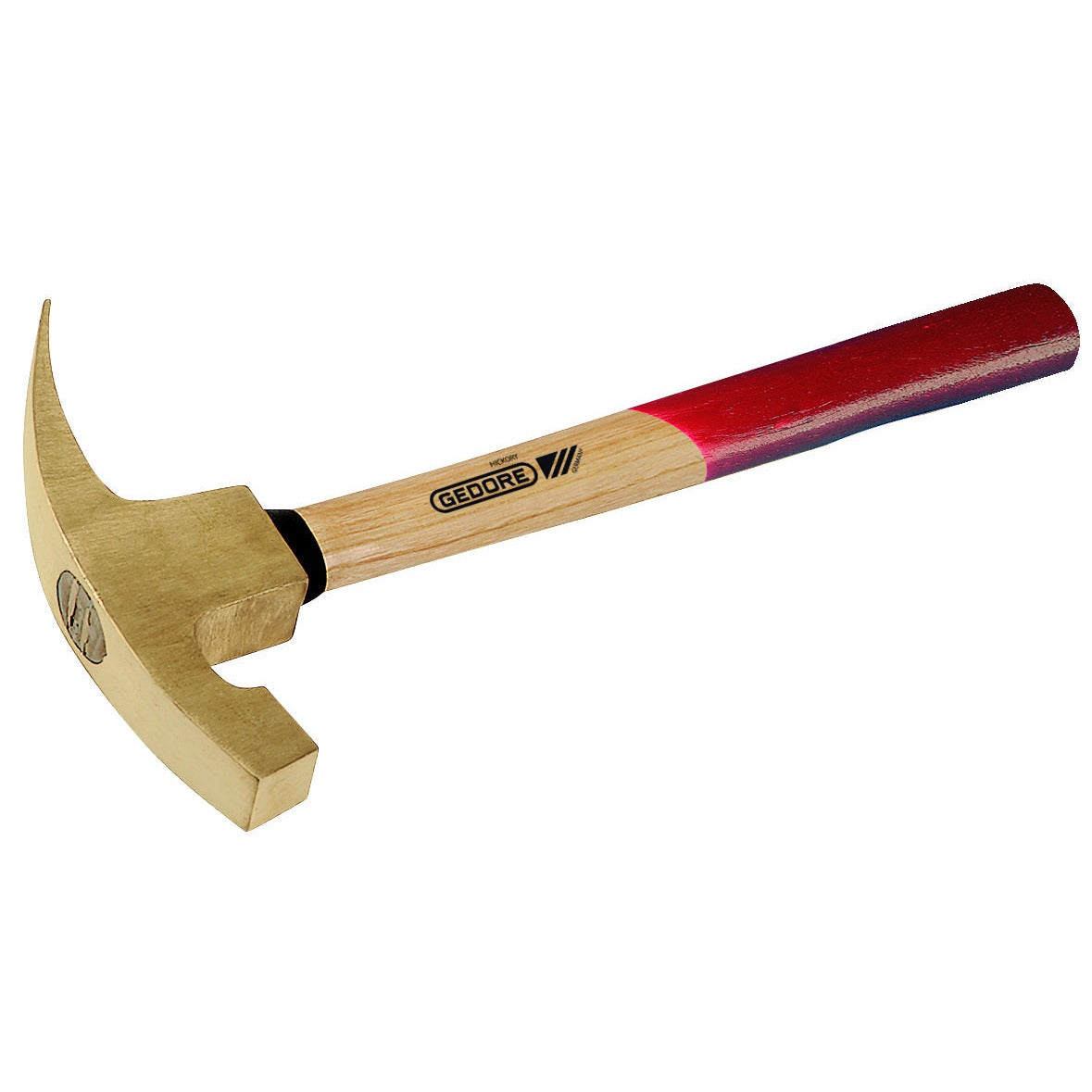 Martillo escayolista 700 g: Martillo con cabeza dorada de doble uña y mango de madera con extremo rojo