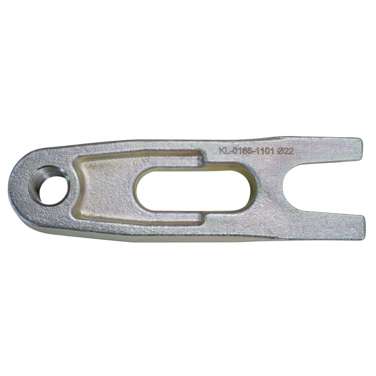KL-0165-1101 - Horquilla 22mm: Horquilla metálica con orificio pasante y extremo bifurcado con ranura