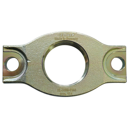 KL-0039-1144 - Placa base 2 1/4"-14 EE. UU: Placa metálica ovalada con orificio central y dos agujeros laterales de fijación
