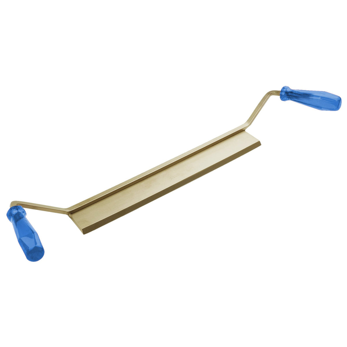 Cuchillo de tiro 650 mm ATEX: Hoja larga de latón con dos mangos laterales de plástico azul