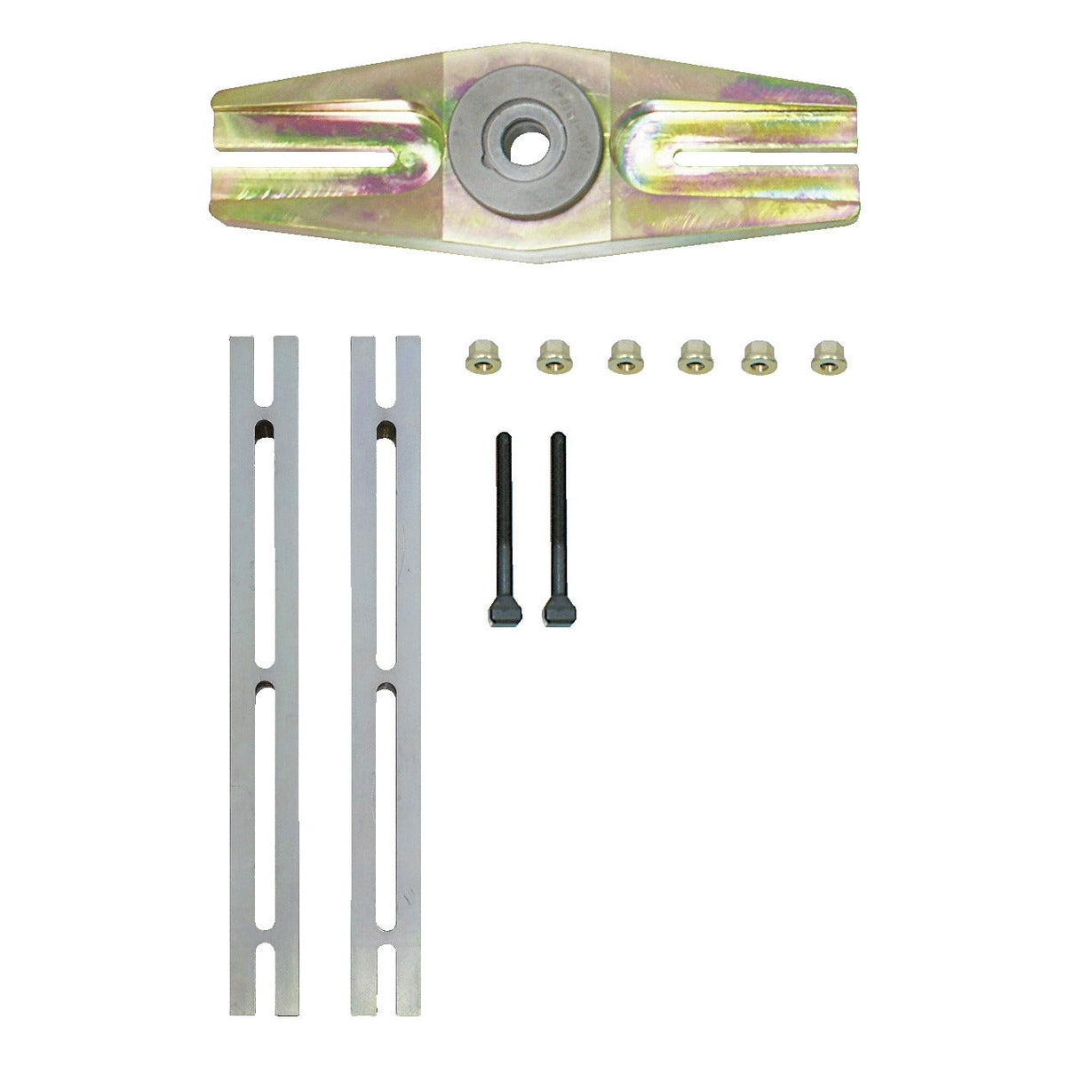 KL-0186-121 A - Puente de tracción sin husillo: Placa puente con dos varillas ranuradas, tornillos y tuercas