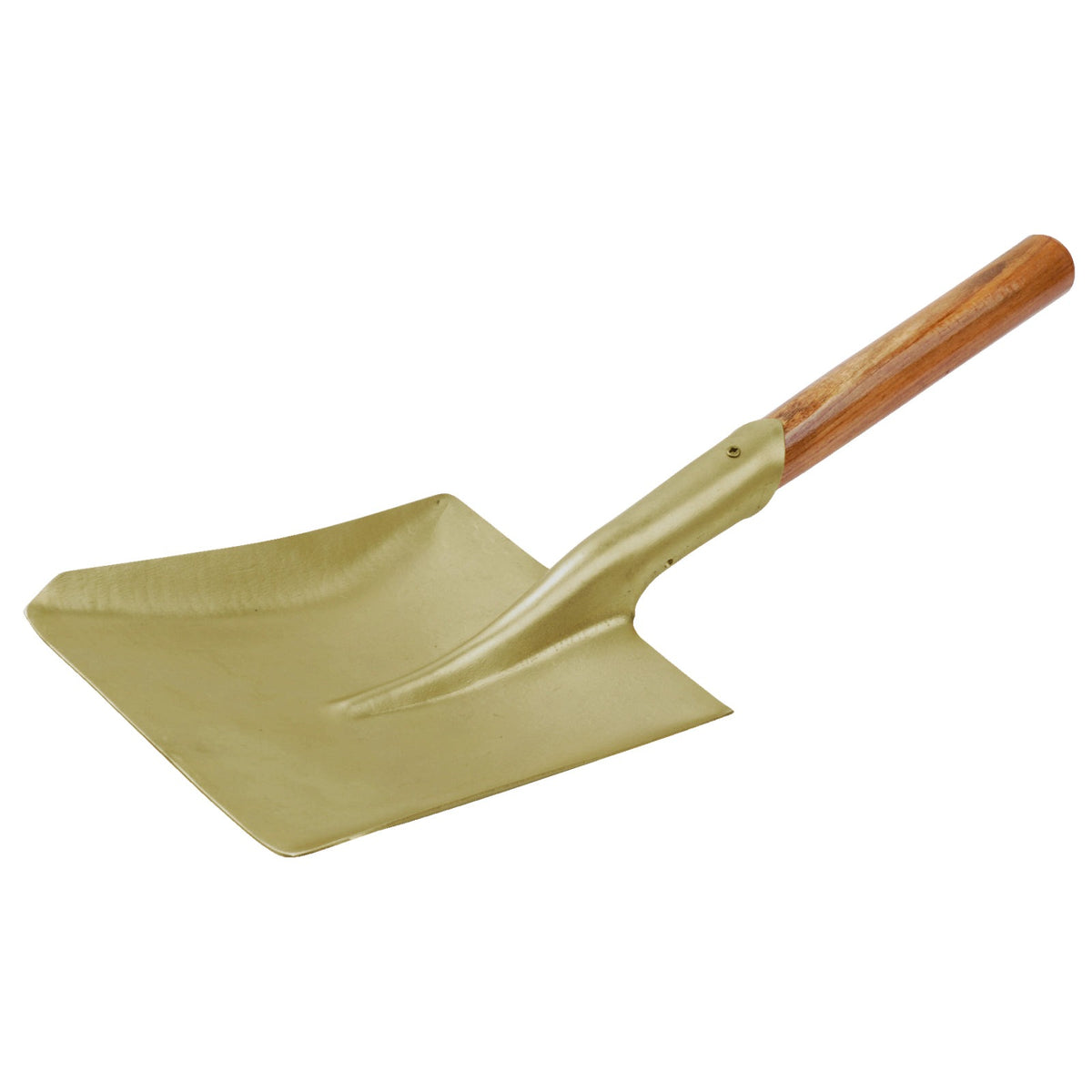 Pala de mano 540 mm AntiChispa: Pala plana de metal dorado con mango corto de madera
