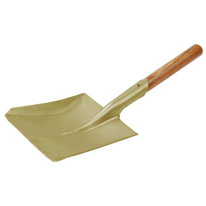 Pala de mano 540 mm AntiChispa: Pala plana de metal dorado con mango corto de madera