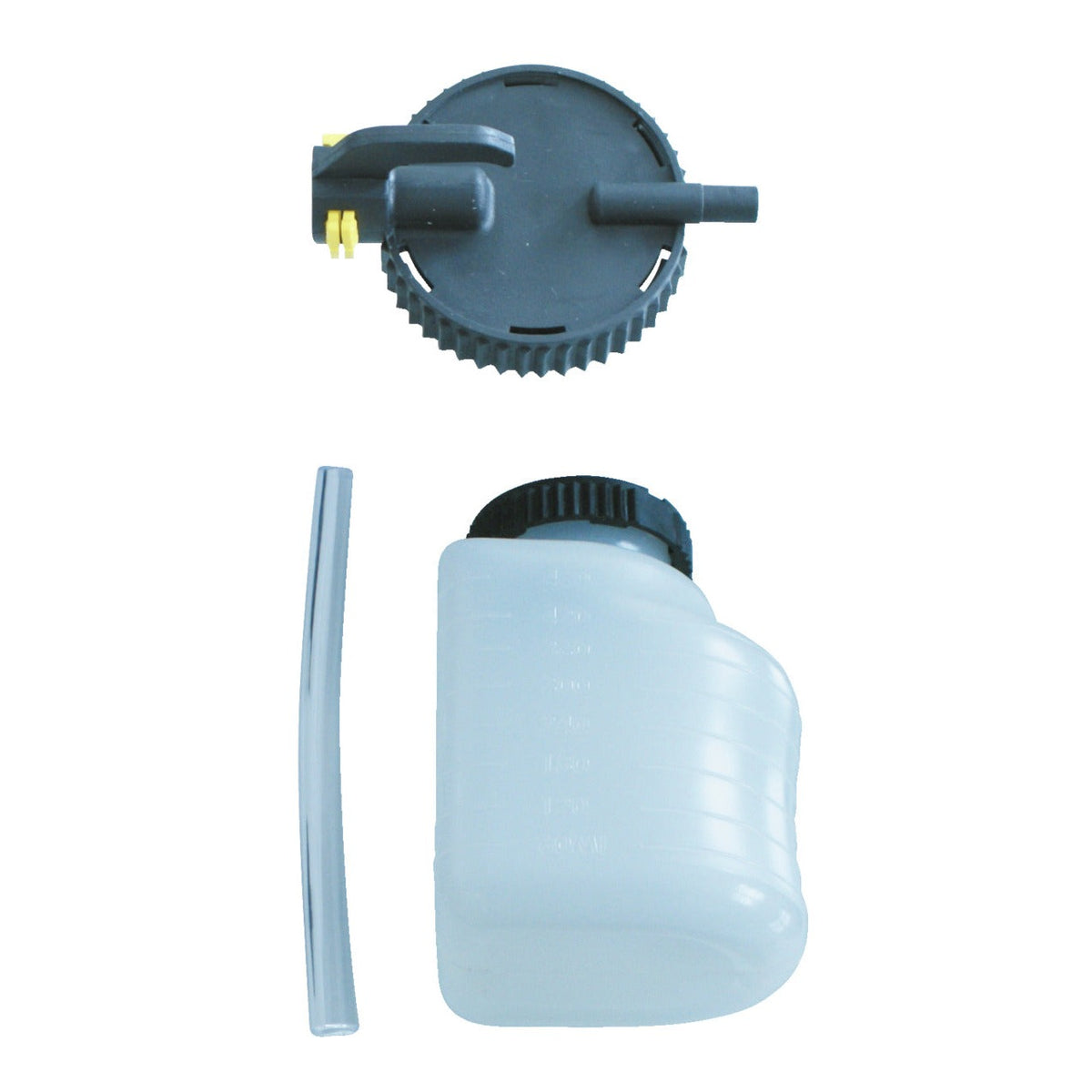 KL-0124-4104 - Conjunto de contenedores de recolección: Depósito translúcido con tapón dentado, tubo conector