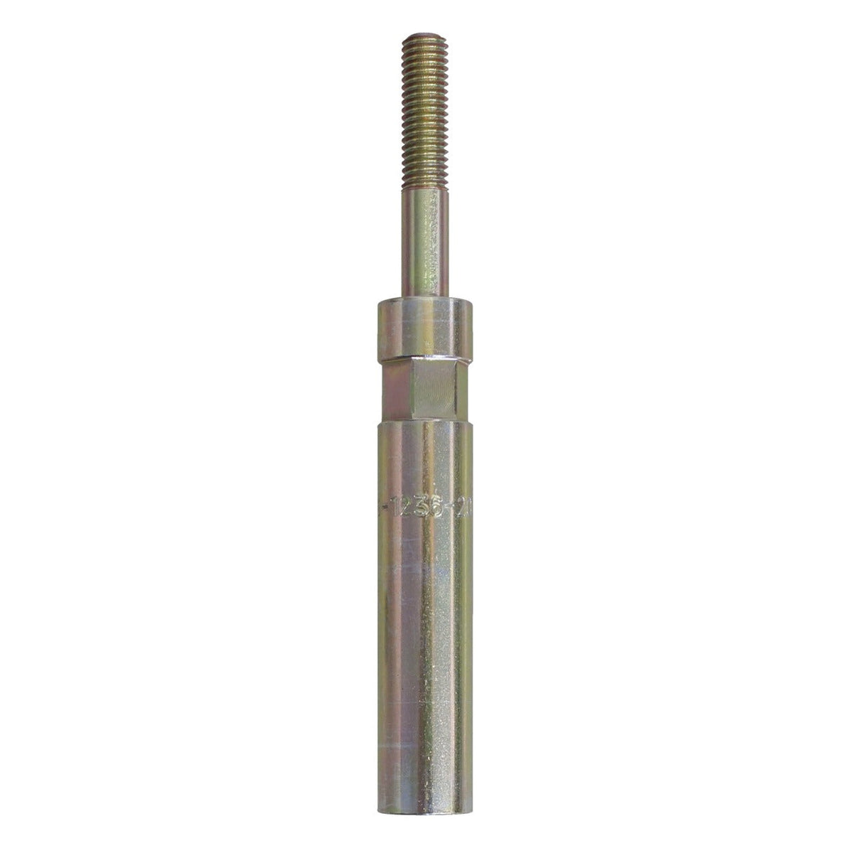 KL-0186-1236-20 - Perno de soporte 129mm: Perno metálico alargado con extremo roscado y cuerpo cilíndrico escalonado