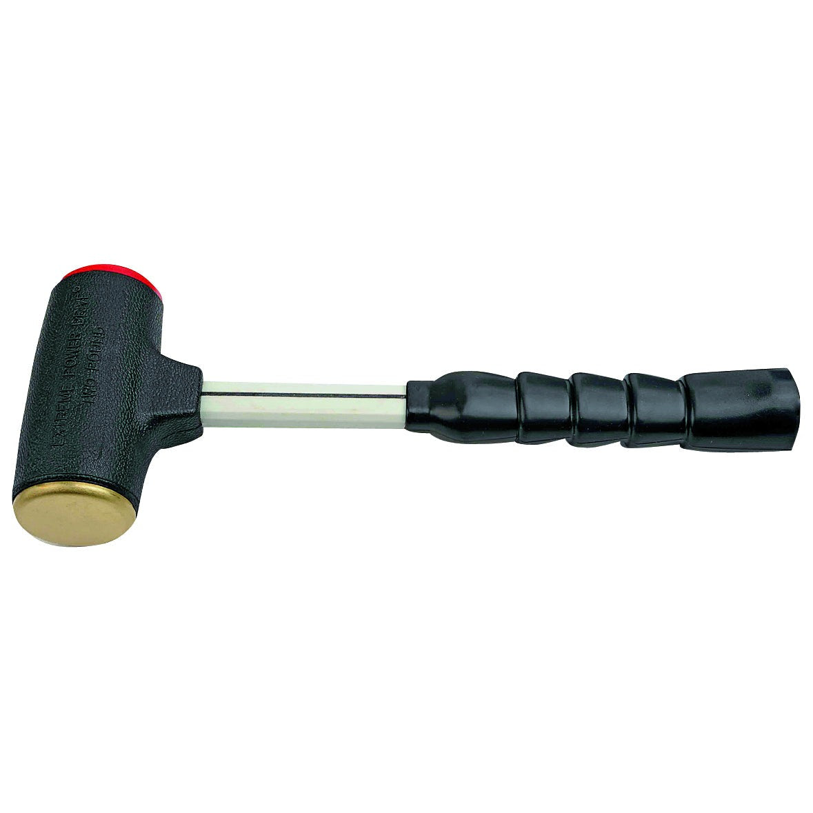 Mart. anti-rebote 1000 g: Martillo de dos caras con cabeza roja y dorada, mango negro segmentado
